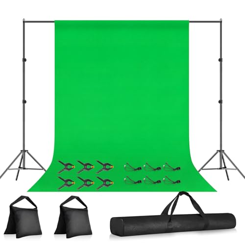 10×7FT Adjustable Green Screen Backdrop Stand Kit, 6×9FT Greenscreen Background with Photography Stand, 6 Clamps and Carrying Bag for Photo Shoot, Video Recording, Streaming, Decoration - color: Green