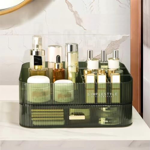 Stackable Makeup Organizer Drawers, Bathroom Vanity Organizers and Storage, Ideal for Desk and Dresser Countertops, Great for Cosmetics, skincare, Lipsticks, Nail Care -Green - color: Clear Green, size: Drawer Only
