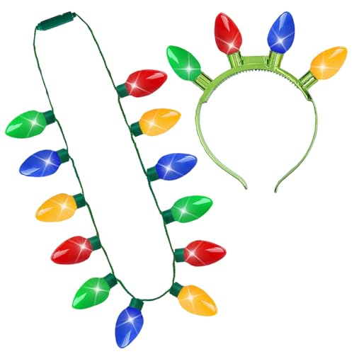 The Dreidel Company Light-Up Christmas Bulb Ornament Headband and Necklace Set, Christmas Party Favor Accessory for Kids and Adults, Indoor Outdoor Usage, 25" (2 Sets) - size: 2 Sets