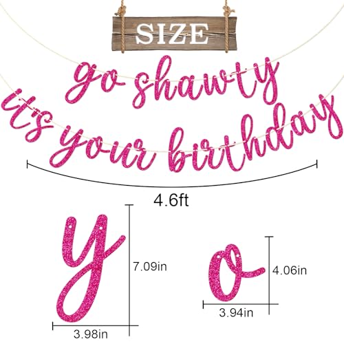 Go Shawty It's Your Birthday Banner, Hip Hop Birthday Party Decorations Supplies, Rap Theme Bday Bunting Sign, Pre-strung, Photo Props (Pink) - color: Pink
