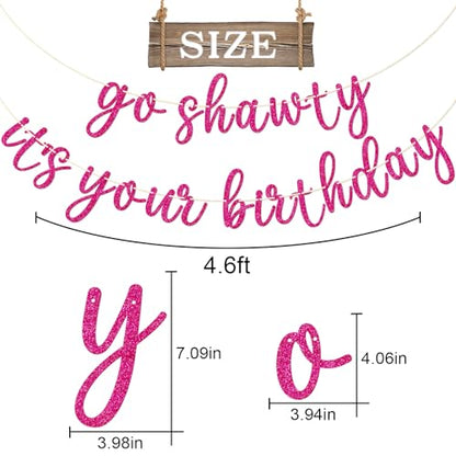Go Shawty It's Your Birthday Banner, Hip Hop Birthday Party Decorations Supplies, Rap Theme Bday Bunting Sign, Pre-strung, Photo Props (Pink) - color: Pink