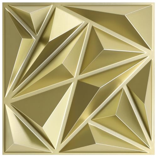 STICKGOO 3D Wall Panels for Interior Wall Decor, Champaign Gold Diamond Design Accent Wall Panels, 12''x12'' Modern Decorative Wall Panels for Living Room, Lobby, Office, 33 Pack - color: Champaign Gold