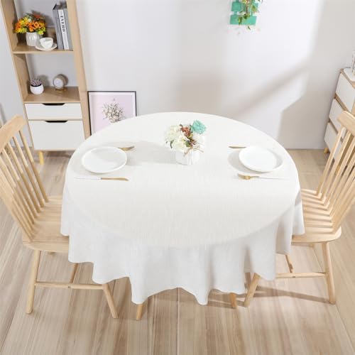 Rakila Linen Textured Round Tablecloth Solid Color Cotton Linen Heavy Duty Fabric Water Resistant Table Cover for Dining, Farmhouse, Kitchen, Tabletop Decoration (78inch, Ivory) - color: Ivory, size: 78" (Round)