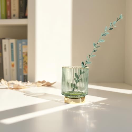 Makeup Brush holder Organizer, Crystal Glass Toothbrush Holders, Striped Make Up Brush Holder for Vanity, Pen Holder for Desk, Vase -Blue (S+L) - color: Blue