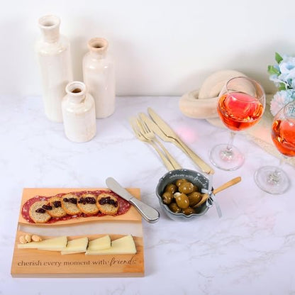 Pavilion Gift Company - Celebrate With Friends - 4.5" Ceramic Bowl With Bamboo Serving Spoon Neutral Ombre Kitchen Serveware Housewarming Gift Hostest Host Bestie BFF Friendship Present