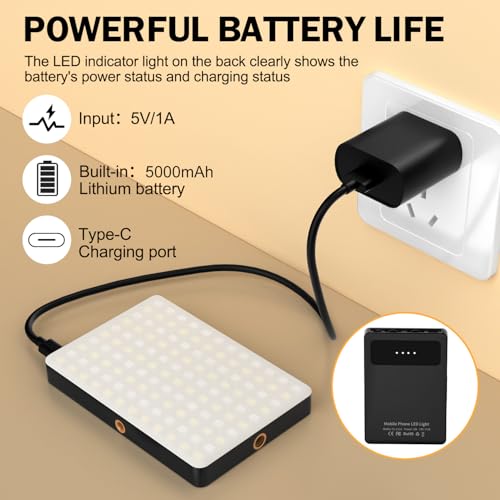 120 LED Selfie Light for iPhone, Portable Phone Light with Clip & Camera Tripod Adapter - 5000mAh Rechargeable, 3 Lighting Modes, CRI 97+ for Video Recording, TikTok, Tripod Mount Rings