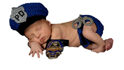 Matissa Newborn Baby Girl/Boy Crochet Knit Costume Photography Prop Hats Outfits - color: Baby Policeman