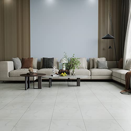 VEELIKE 4 Pack Off-White Marble Peel and Stick Floor Tile 12''x12'' Vinyl Flooring Waterproof Laminate Flooring Sheets Self Adhesive Removable Vinyl Floor Tiles for Bathroom Kitchen Bedroom RV Floors - color: Soft White, size: Box of 4 Tiles