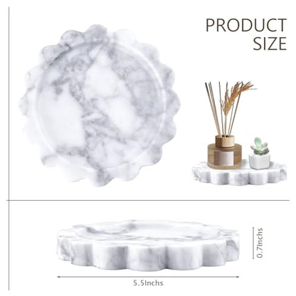 Round Marble Tray with Scalloped Edge, Natural Small Marble Tray for Decorative Jewelry Candle Lotion - style: Round
