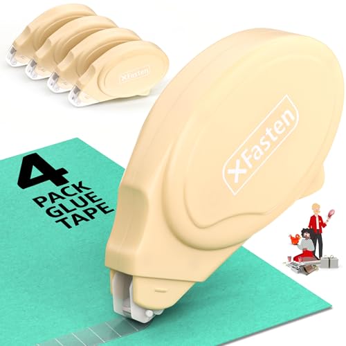 XFasten Glue Tape Roller for Scrapbooking 4-Pack Acid-Free Pastel Beige Double Sided Tape Roller for Crafts, Photos, Bullet and Junk Journaling Supplies - Scrapbook Adhesive Runner (0.3 in x 30 ft) - color: Pastel Beige