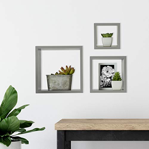 MELANNCO 5254356 Floating Wall Square Cube Shelves for Bedroom, Living Room, Bathroom, Kitchen, Nursery - Wood, Set of 3, Dark Gray - color: Dark Gray, size: Set of 3