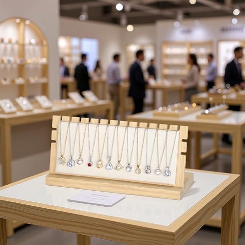 KUKUVR Wooden Necklace Display Stand, Detachable Velvet Pad Jewelry Organizer Holder for Necklace Pendant Bracelet Chain Earring, Jewelry Display for Selling, Retail, Home Storage (Beige Velvet) - color: Beige Velvet
