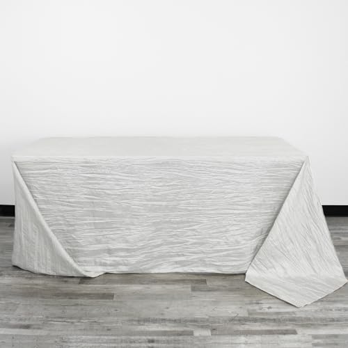 YOUR CHAIR COVERS - 90 x 132 Inch 6ft White Rectangular Crinkle Taffeta Tablecloth – Elegant Table Linen for Rectangular Tables, Weddings & Special Events - color: White, size: 132" x 90" (Rectangular)