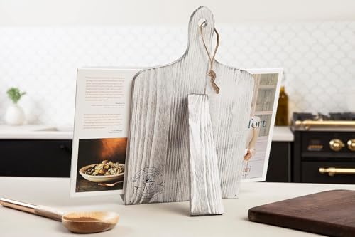 Willow & Croft Premium Cook Book Stand. Farmhouse Cutting Board Stand Cookbook Holder, Recipe Book Holder. Distressed Cookbook Stand for Kitchen Counter. Rustic Home Decor, Adjustable Display Stand. - style: White - Cutting Board Design