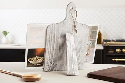 Willow & Croft Premium Cook Book Stand. Farmhouse Cutting Board Stand Cookbook Holder, Recipe Book Holder. Distressed Cookbook Stand for Kitchen Counter. Rustic Home Decor, Adjustable Display Stand. - style: White - Cutting Board Design