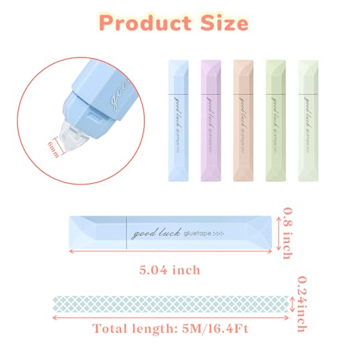Temiary 5-Pack Multicolor Double Sided Tape Roller Pen, Scrapbooking Adhesive Glue Tape Pens Runner, Multipurpose for Scrapbook Craft Gift Wrapping, Photo Mounting School Office Supplies
