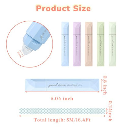 Temiary 5-Pack Multicolor Double Sided Tape Roller Pen, Scrapbooking Adhesive Glue Tape Pens Runner, Multipurpose for Scrapbook Craft Gift Wrapping, Photo Mounting School Office Supplies
