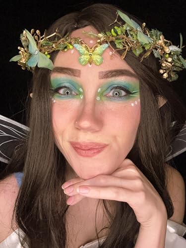 MOSTORY Handmade Fairy Butterfly Crown - Elf Flower Hadpiece Elven Headband for Women s Spring Wedding Maternity Shoot - color: Green-gold