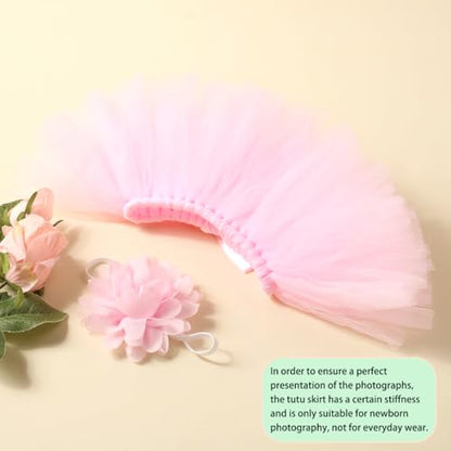 Ylsteed Newborn Girls Photography Prop Infant Tutu Skirt Newborn Lace Tulle Skirt Girl Photo Shoot Outfits Infant Princess Costume Clothes Photo Props-Light Pink - color: Pink