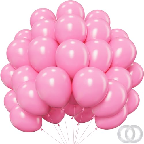 Pink Christmas Balloons - 12 inch 100pcs Latex - Round Matte Pink Birthday Balloons with 2 Ribbons for Birthday Wedding Anniversary Baby Shower Gender Reveal Party Decorations - color: Pink, size: 12 Inch 100PCS