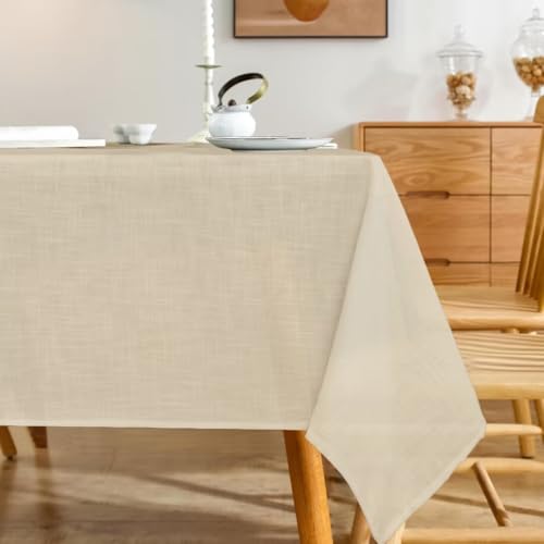 Natural Linen Rectangle Tablecloth, Slubby Textured Fall Lightweight Table Cloth 60 x 84 Inch, Water Resistant Stain Resistant Farmhouse Burlap Table Cover for Kitchen Dining Room, Khaki - color: Khaki, size: 84" x 60" (Rectangular) (1 Pack)