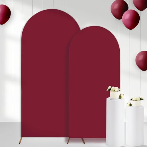 Crimson Arch Backdrop Covers Set of 2(7.2Ft, 6Ft), Spandex Fitted Chiara Arch Stand Covers Backdrops for Wedding Baby Shower Birthday Graduation Photo Booth Props(Only Cover) - color: Crimson, size: 7.2FT/6FT