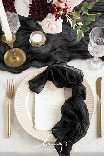 Ling's Moment Luxury Cloth Wedding Napkins - 19x19 Inch Reusable Cheesecloth Linen Napkins for Wedding Reception, Bridal Shower, Dinner Table - Washable, Durable (Set of 10), [Black] - color: Blk-black