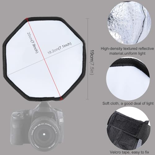20cm/7.8" Octangle Foldable Flash Diffuser Softbox - Professional Light Softener for Speedlight Cameras with Elastic Band/Storage Pouch (Compatible with Canon/Nikon/Sony/Yongnuo)
