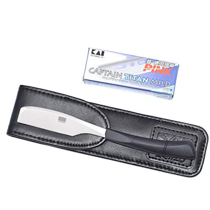 Kasho Captain Japanese Straight Edge Barbering Razor with Leather Case & 20 Kai Captain Blades -Compatible with Kai Captain and Feather Artist Club Razor Blades