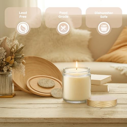 Tecohouse 8oz Glass Jars with Plastic Woodgrain Lids, 3 Pack Candle Jars with Blank Labels, 250g Clear Glass, Wide Mouth | Cosmetic Containers for Sample, Cream, Lotion, Honey, Powder, Jelly - color: Clear-Woodgrain Lids