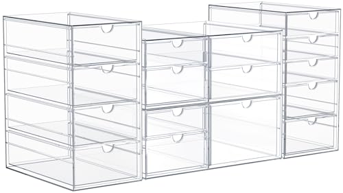 Sorbus Makeup Organizer With 16 Drawers, Acrylic Drawer Organizer for Makeup, Office Organization and Storage, Art Supplies, Jewelry, Stationary - 4 Pcs Clear Stackable Storage Bins Organizer Drawers - size: 16 Drawers