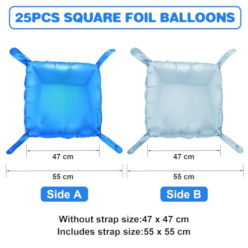 Blue Square Foil Balloon Wall,25Pcs Double Sided Balloons Backdrop Helium Polyester Film Balloon Tunnel Arch Garland Kit for Birthday Bridal Anniversary Baby Shower Party Decorations - style: Blue