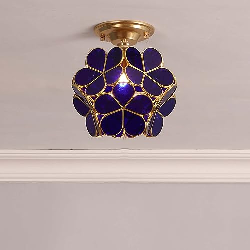 Bieye L10898 Flower Petals Tiffany Style Stained Glass Close to Ceiling Light for Home Decor (Cobalt Blue, 8" Cherry Blossom) - color: Cobalt Blue, size: 8" Cherry Blossom