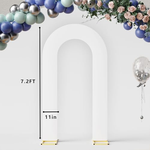 White 7.2FT Open Arch Backdrop U Shaped Cover, Spandex Double Sided Arch Cover, Fitted Round Top Chiara Stand Cover for Party Wedding Ceremony Baby Shower Birthday Decoration - color: White