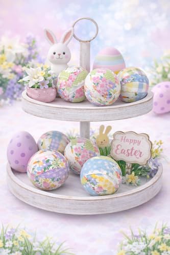 Set of 7 Easter Pastel Fabric Wrapped Decor Balls – 2.5” Handmade Patchwork Styrofoam Balls – Spring Bowl Filler, Tiered Tray, Basket Decor