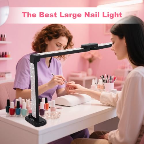 34in Half Moon Light for Nail Desk, Foldable LED Lamp for Nail Art, Tattooing, Craft Making, Stepless Dimming, 3000-6000K Color Temperature Adjustment, 456 Light Beads, White with Diamond - color: Black with Diamond