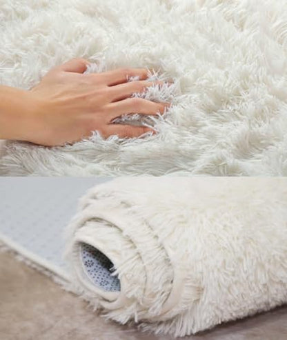 Kate Ultra-Soft Fluffy Faux Fur Rug Photography Mat for Product Photography, Flat Lay Background, Baby & Pet Photo Shoot Prop, Plush Shag Carpet for Bedroom, Living Room, Nursery - White, 5x10ft