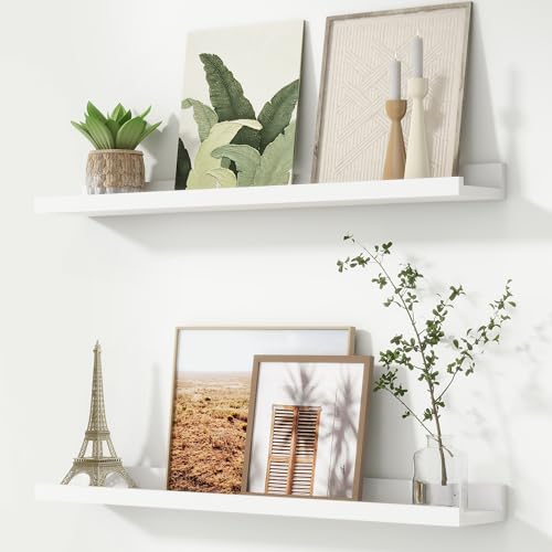 FLYJOE Picture Ledge Shelf, Floating Shelves Set of 2, 32 Inches Nursery Book Shelves for Toys Storage, Kids Bookshelf Wall Mounted for Living Room Bedroom Decor Books Photo Frames, White - color: White, size: 32'', Set of 2