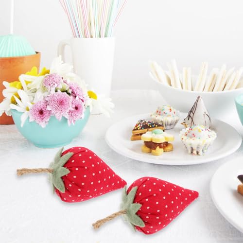 BESTOYARD 6pcs Stuffed Faux Strawberries Fabric Cloth Coffee Bar Decor Rustic Farmhouse Tiered Tray Decorations Realistic Fruit Model Home Kitchen Food Table Centerpieces Photography Props