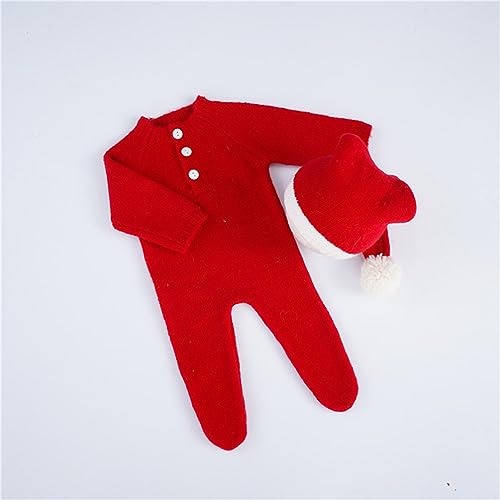 Christmas Newborn Baby Photo Shoot Props Outfits Crochet Clothes Santa Claus Red Hat Pants Photography Props - color: Red E