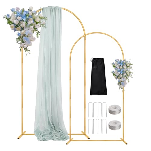 Arch Backdrop Stand, 7.2FT 6FT Wedding Arch Gold Set of 2, Metal Balloon Arch Kit Stand with Base for Gender Reveal Ceremony Birthday Anniversary Bridal Graduation Party Event Background Decoration - size: 7.2FT+6FT