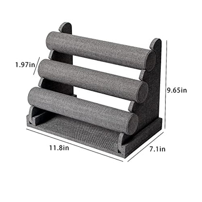 3 Tier Detachable Bracelet Holder, Bracelet Bangle Display Stand, Hair Ties Watch Organizer For Home Show or Sell (Grey linen) - color: Gray Linen