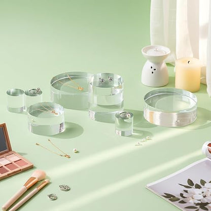 Remerry 8 Pcs Acrylic Round Blocks for Display Clear Polished Blocks Display Clear Acrylic Edge Polished Base Exhibition Riser for Table Showing Cosmetics Collectibles (Mixed Sizes) - size: Mixed Sizes