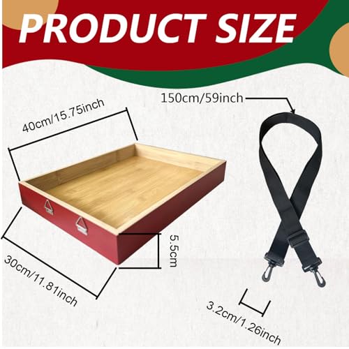 Wooden Snack Trays with Strap,Red Snack Tray Usherette Popcorn Drink Beverage Carrier Movie Snack Usherette Vendor Trays for 20's Theme Costume Accessory Carnival Prop