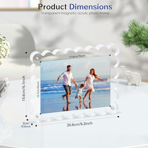 6Pack Acrylic Magnetic Photo Frame 5x7 Inch - Sleek Scalloped Design, 10+10mm Thick Crystal Clear Block, Freestanding Double-Sided Magnet |Trendy Home Gift (6 Pack, 5X7) - color: 6 Pack, size: 5X7