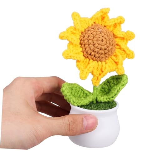 Crochet Sunflower Potted Flower Home Desktop Decoration Artificial Flower Ornament for Knitting and Woven Bonsai Decor for Friends and Family