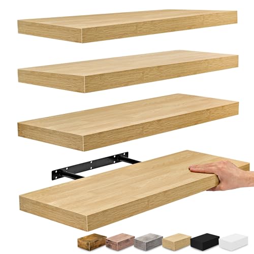 Sorbus Floating Shelves for Wall - 24" Bathroom Shelves, Wall Decor for Bedroom, Kitchen, Living Room, Home Decor & Book Storage - Mounted Floating Shelf with Invisible Brackets (Maple Wood, 4 Pack) - color: Maple Wood, size: 4 Pack