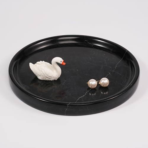 Marble Perfume Jewelry Tray - Stone Trinket Ring Key Purse Holder Dish, Round Plate Decorative Bowl for Nightstand Entryway Coffee Table Decor (7.9 inch) - color: Round-black Marquina