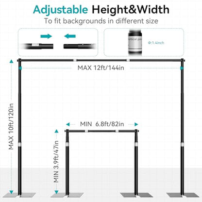 10x12ft Pipe and Drape Stand Kit, Adjustable Heavy Duty Backdrop Stand with Metal Steel Flat Base, Large Extendable Sturdy Photo Background Stand Frame for Wedding Parties Banner Photography - size: 10x12ft