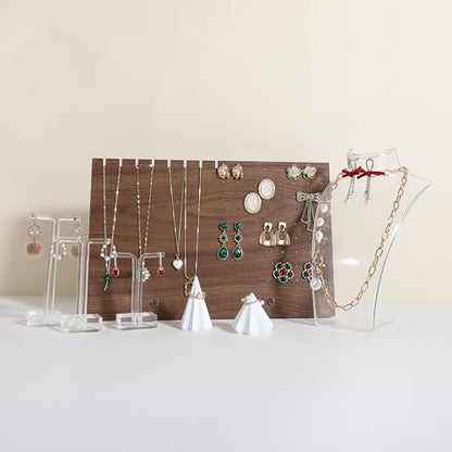 walnut jewelry organizer, wooden jewelry display necklace holder, stud and necklace display stands for selling, earring storage holder【Necklace and Earring board】